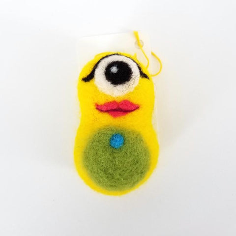 Felted Monster Ornaments Yellow with Green Belly - Arts and Heritage St. Albert