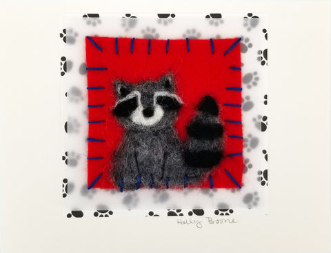 Holly Boone Art Cards Raccoon on Red - Arts and Heritage St. Albert