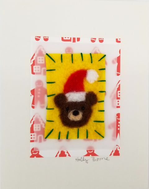 Holly Boone Art Cards - Bears in Santa Hats Brown Bear on Yellow - Arts and Heritage St. Albert