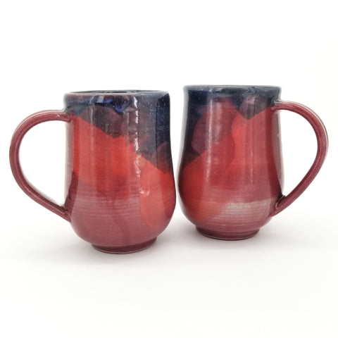 Handmade Raspberry Red & Blue Ceramic Mug