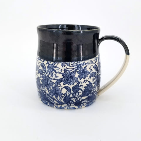 Navy Floral Patterned Porcelain Mug