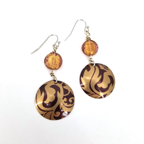 Upcycled Biscuit Box Circular Dangle Earrings
