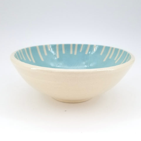 Contemporary Blue Bowl with Vertical Line Pattern
