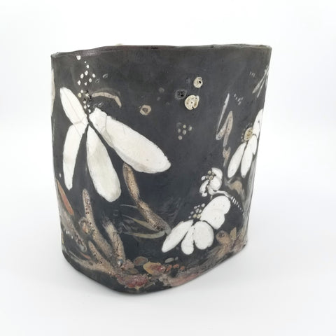 'Daisies & Dragonfly' Sculptural Raku Vessel