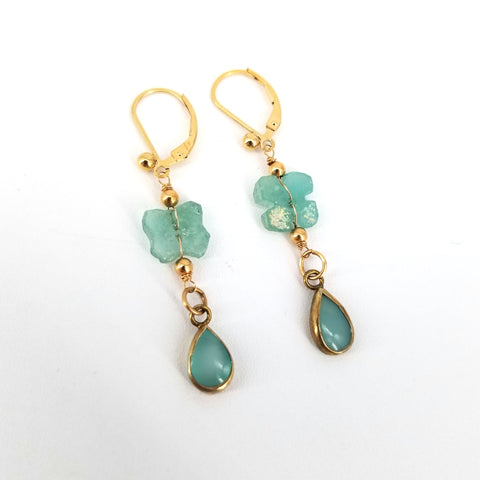 Ancient Glass Flower Leaver Back Earrings