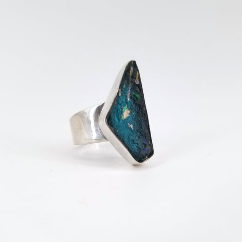 Ancient Glass Dark Teal Ring, Size 7