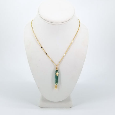 Ancient Glass Drop Pendant with Maple Leaf Charm Necklace
