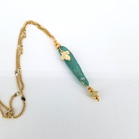 Ancient Glass Drop Pendant with Maple Leaf Charm Necklace