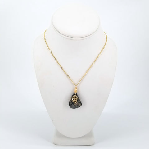 Ancient Glass Drop Pendant with Leaf Charm Necklace