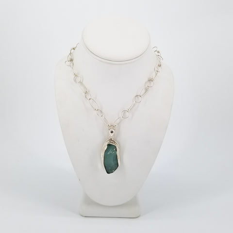 Ancient Glass Chain Necklace with Aqua Pendant