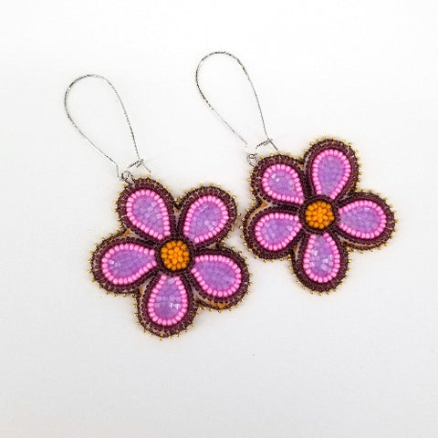 Flat Stitch Beaded Floral Earrings