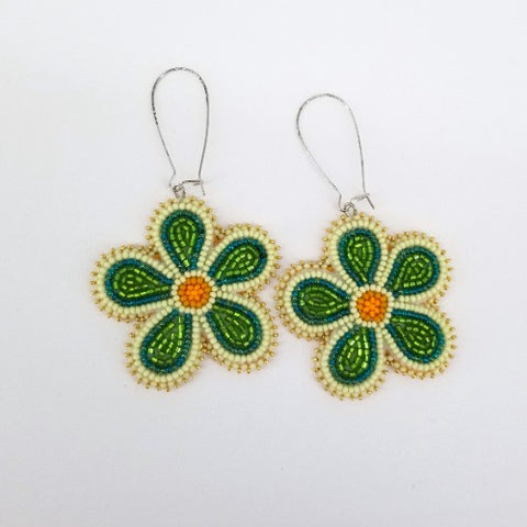 Flat Stitch Beaded Floral Earrings