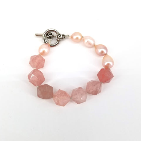 'Lotus' Bracelet Strawberry Quartz & Pearl
