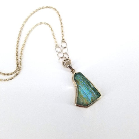 Ancient Glass Rolo Silver Chain Necklace with Aqua Pendant
