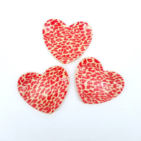 Red Patterned Heart Trinket Dishes