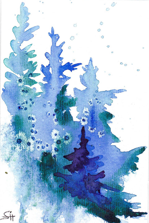 'Trees in Landscape' 4 x 6 Original Art Card by Sabine Hahnel - Arts and Heritage St. Albert