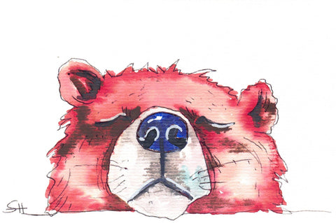 'Animal' 4 x 6 Original Art Cards by Sabine Hahnel Sleepy Brown Bear - Arts and Heritage St. Albert