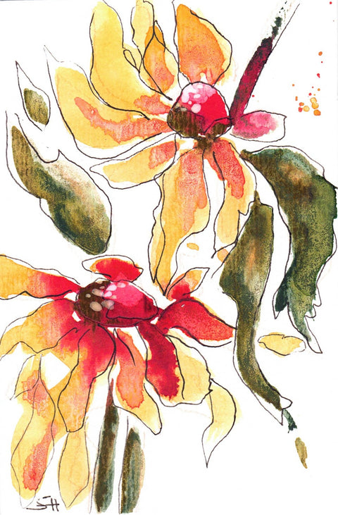 'Floral Series' 4 x 6 Original Art Cards by Sabine Hahnel Style 9 - Arts and Heritage St. Albert