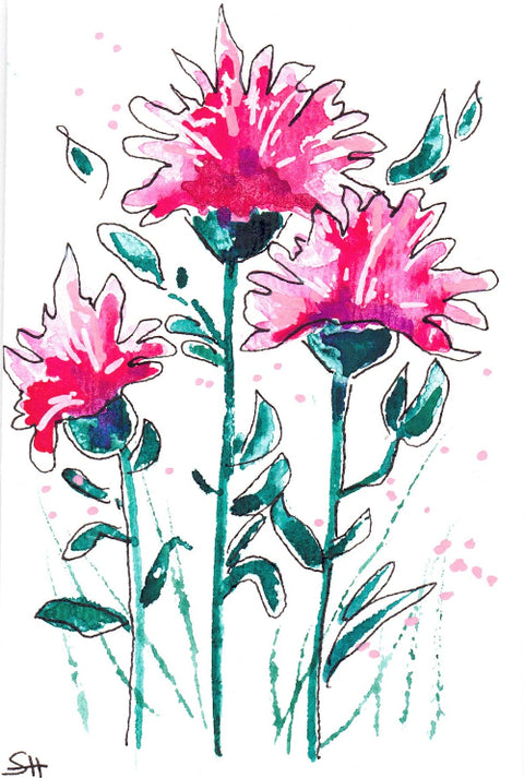 'Floral Series' 4 x 6 Original Art Cards by Sabine Hahnel