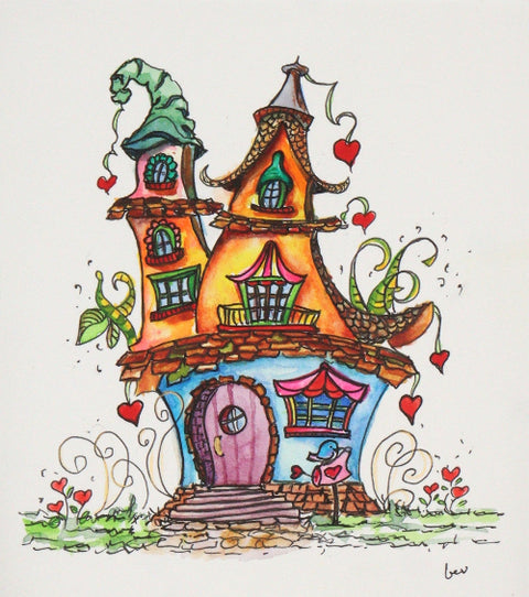 'Bluebirds of Happiness' Original Watercolour & Ink House Paintings Style 2 - Arts and Heritage St. Albert