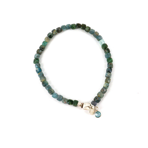 Handcrafted Gemstone Beaded Stretch Bracelets Style 3 Grey Sapphire, Sterling Silver - Arts and Heritage St. Albert