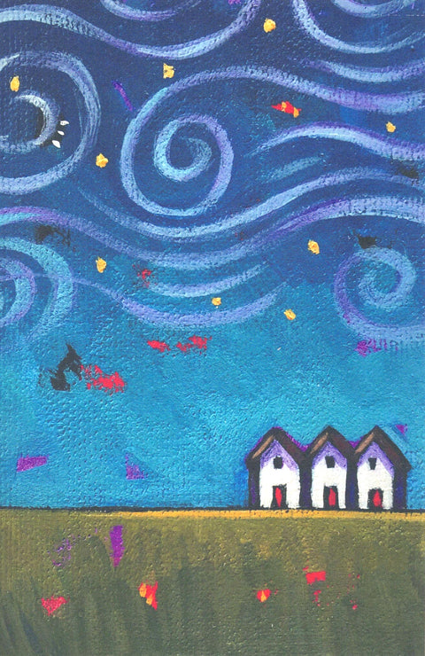 Art Cards by Pam Weber 3 Houses and Swirly Clouds - Arts and Heritage St. Albert