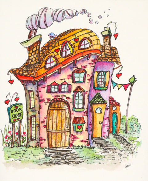 'Bluebirds of Happiness' Original Watercolour & Ink House Paintings Style 3 - Arts and Heritage St. Albert