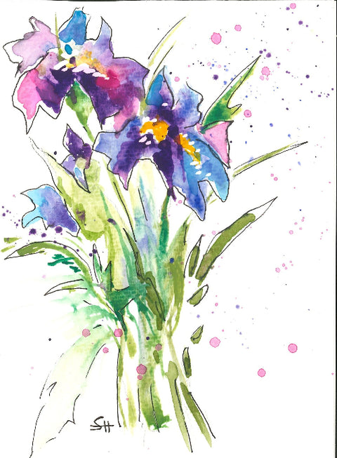'Flower Series' 5 x 7 Original Art Cards by Sabine Hahnel Style 3 - Arts and Heritage St. Albert