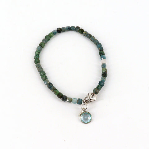 Handcrafted Gemstone Beaded Stretch Bracelets Style 4 Grey Sapphire, Sterling Silver - Arts and Heritage St. Albert