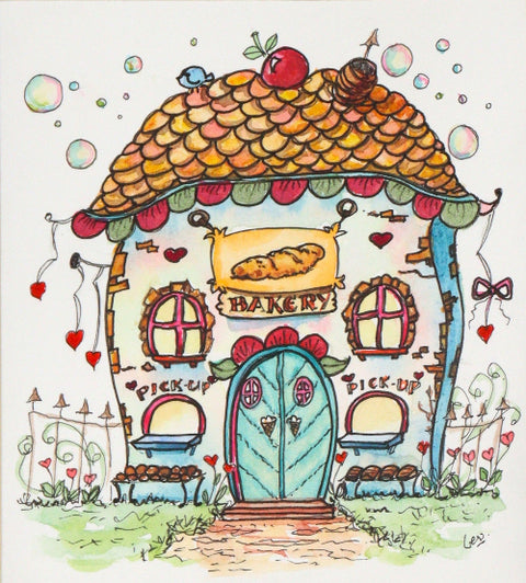 'Bluebirds of Happiness' Original Watercolour & Ink House Paintings Style 4 - Arts and Heritage St. Albert