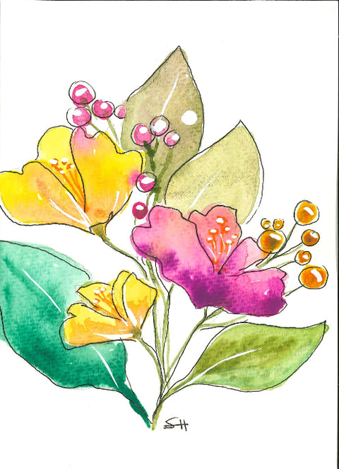 'Flower Series' 5 x 7 Original Art Cards by Sabine Hahnel Style 5 - Arts and Heritage St. Albert