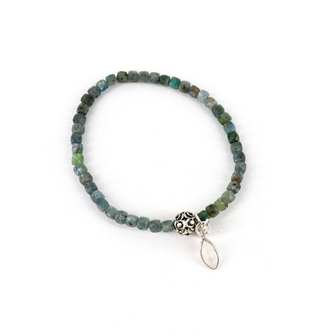 Handcrafted Gemstone Beaded Stretch Bracelets Style 5 Grey Sapphire, Sterling Silver - Arts and Heritage St. Albert
