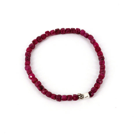 Handcrafted Gemstone Beaded Stretch Bracelets Style 6 Ruby & Sterling Silver - Arts and Heritage St. Albert