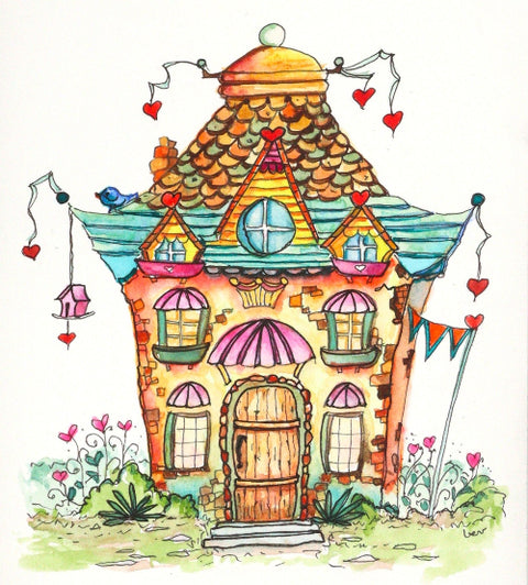 'Bluebirds of Happiness' Original Watercolour & Ink House Paintings Style 7 - Arts and Heritage St. Albert