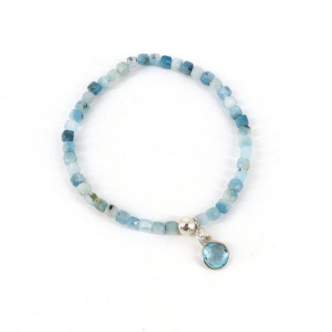 Handcrafted Gemstone Beaded Stretch Bracelets Style 9 Aquamarine & Sterling Silver - Arts and Heritage St. Albert