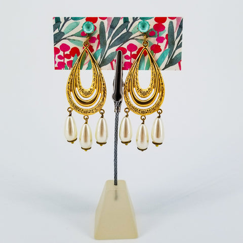 Large Hanging Chandelier Earrings With Pearls
