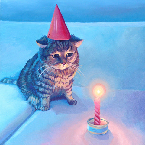 'Birthday Cat' Original Expressive Animal Portrait Painting  by Robin Good