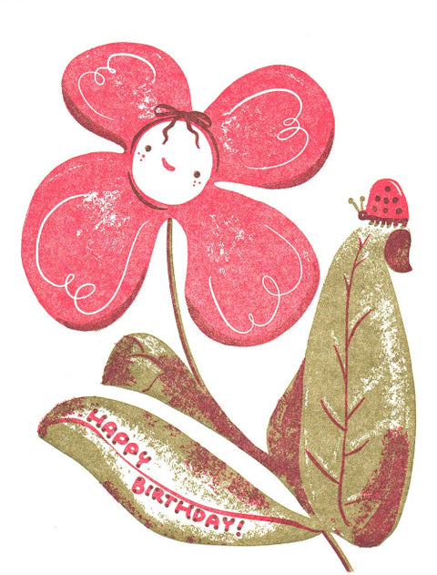 Letterpress Printed Birthday Cards Happy Birthday Flower & Ladybug - Arts and Heritage St. Albert