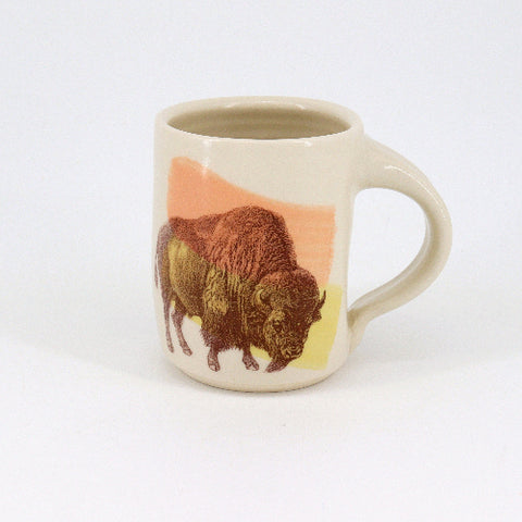 New Fauna Mugs Bison with Coral & Yellow - Arts and Heritage St. Albert