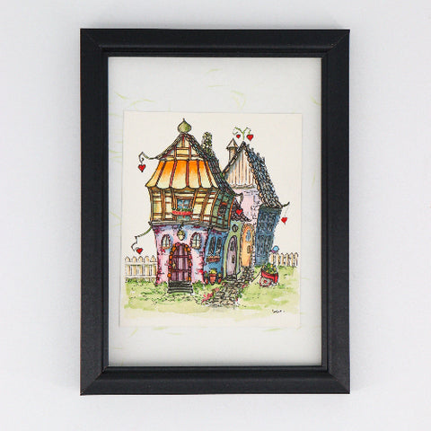 'Bluebirds of Happiness' Original Watercolour & Ink House Paintings - Arts and Heritage St. Albert