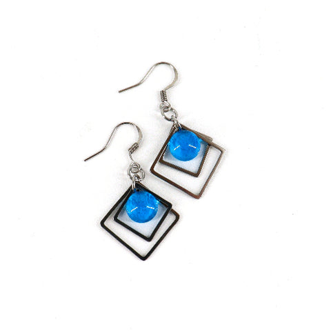 Geometric Glass Bead Earrings Bright Blue - Arts and Heritage St. Albert
