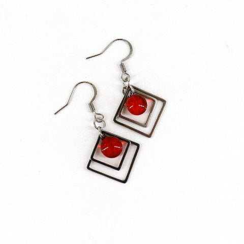 Geometric Glass Bead Earrings Bright Red - Arts and Heritage St. Albert