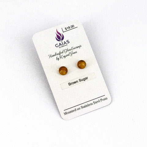 Handcrafted Glass Stud Earrings Brown Sugar - Arts and Heritage St. Albert