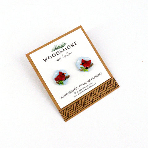 Cardinal Stud Earrings - Arts and Heritage St. Albert