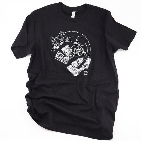 'Catty Tarot Deck Cat' Hand Silkscreened Magical Creature T-Shirt - Arts and Heritage St. Albert