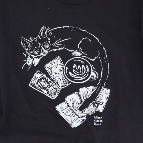 'Catty Tarot Deck Cat' Hand Silkscreened Magical Creature T-Shirt - Arts and Heritage St. Albert