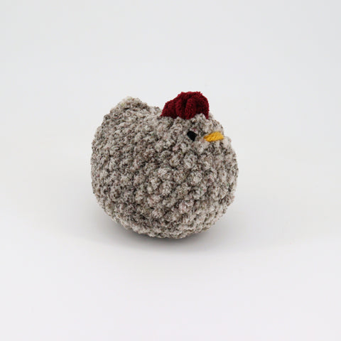 Crocheted Chicken Plushie Speckled Grey & Brown - Arts and Heritage St. Albert