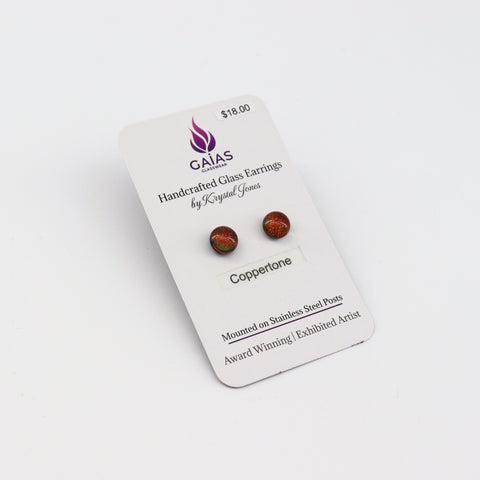 Handcrafted Glass Stud Earrings Coppertone - Arts and Heritage St. Albert