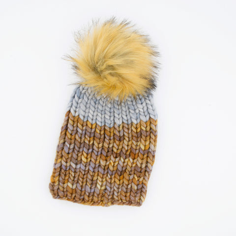 Hand Knit Mountain Capped Toque Grey & Brown - Arts and Heritage St. Albert
