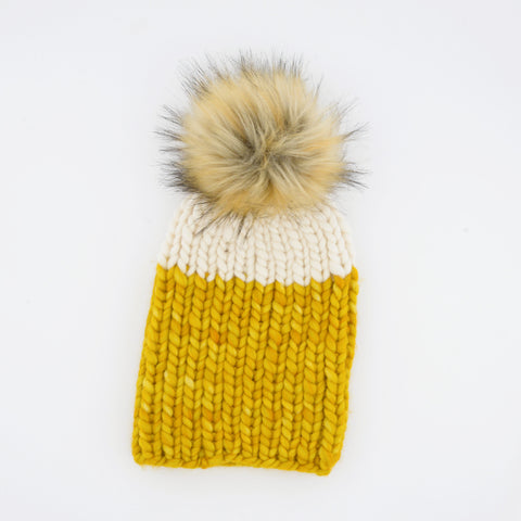 Hand Knit Mountain Capped Toque Yellow - Arts and Heritage St. Albert